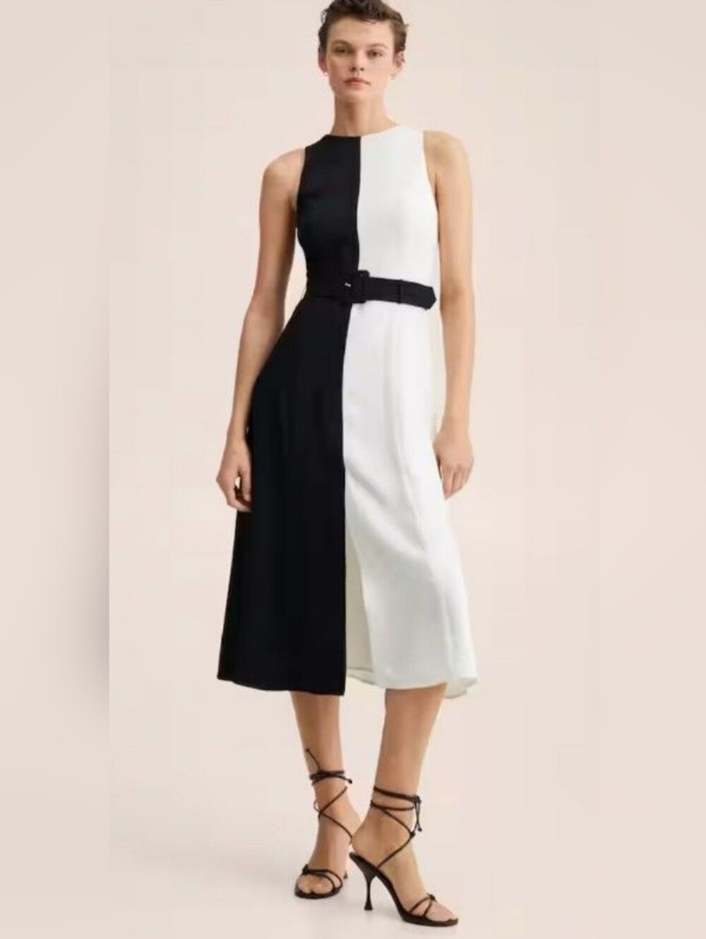 Mango MNG Black White Colorblock Midi Dress XXS Sleeveless NWT